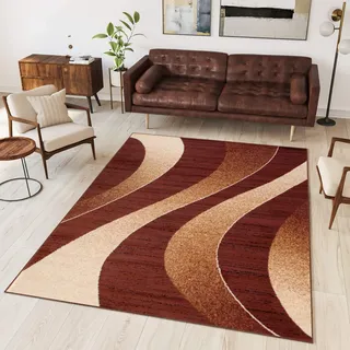 TAPISO Dream Teppich Kurzflor Braun Beige Creme Wellen 130 x 190 cm | Meliert Modern Wohnzimmer Schlafzimmer Esszimmer OEKO-TEX