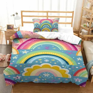 UFAZEHDNS Regenbogen 3D Gedruckt Bettwaren 2 Teilig Bettbezug Mit Kissenbezug Soft Microfaser Luxus Modern Mit Reißverschluss Für Erwachsene Und Kinder Single(135x200cm)