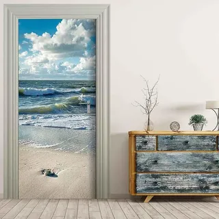 Ccykxa 3d-wandtattoo „strandwellenlandschaft“ (trompe-l’œil), Abnehmbarer, Selbstklebender Pvc-aufkleber Für Wohnzimmer, Tür, Küche, Schlafzimmer, Badezimmer – 77 X 200 Cm