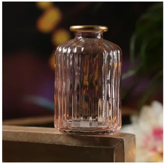 MARELIDA Dekovase Mini Glas Vase mit Rillen für Blumen Glasflasche mit Goldrand rosa (1 St) rosa