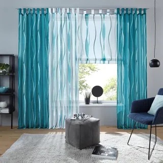 Gardine »Dimona«, (2 St.), 2er-Set, Voile, Polyester, Wellen, 79079008-5 petrol