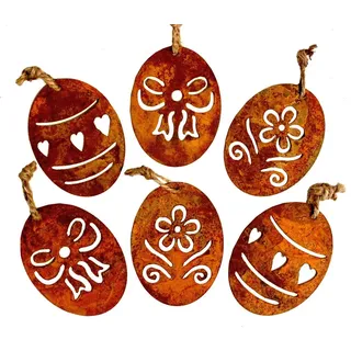 LB H&F Lilienburg Dekoteller 6er SET Deko Ostern Osterdeko Dekoration Osterei Ostereier Metall Rost (Gartendeko Anhänger Osterstrauch Osterstrauß Hängedeko Dekohänger Frühling Frühlingsdeko außen draußen Osteraufhänger), Osterdekoration Osterschmuck 2023 Fensterhänger kaufen Osteranhänger braun