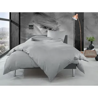Bettwaesche-mit-Stil Mako Perkal Bettwäsche Uni einfarbig grau (Garnitur 155x220 + 80x80 cm)