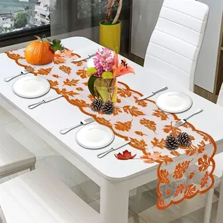 Tischläufer Für Den Herbst, 13 X 72 Zoll, Mit Orangefarbenen Ahornblättern Und Kürbissen, Für Thanksgiving Zu Hause
