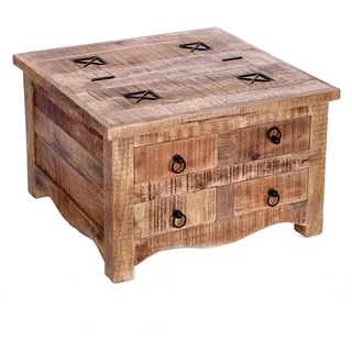 Couchtisch mit Schubladen Truhe aus Mangoholz 70 x 70 cm Vintage Sofatisch