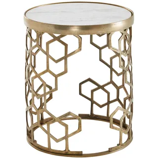 FineBuy Beistelltisch Echter Marmor Weiß Gold 46 x 46 x 55 cm
