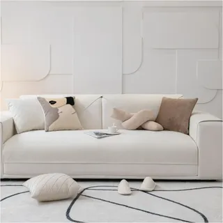 Tauzveok Chenille Sofabezug, 3 2 1 4 Sitzer Sofaschoner rutschfest, Sofadecken Für Sitzfläche, Für L Form, U Form, Ecksofa Sofahusse,Beige,70 * 180cm