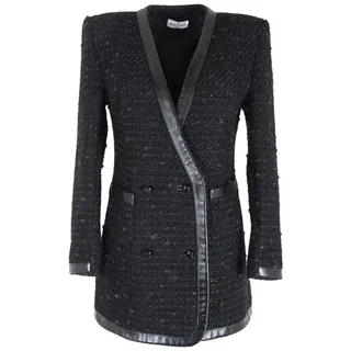 RUA & RUA Longblazer Bouclé-Tweed & Leder-Blazer Kleid in Schwarz (1-tlg) schwarz 40/L