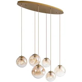 QAZQA Douglass 6-flg. E27 125 cm oval Messing/Bernstein