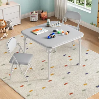 Klappbarer Kindertisch Mit 2 Stühlen, 3-Teilige Kindersitzgruppe, Kinder Aktivitätstisch Für Malen Und Spielen, Platzsparend Faltbar Für Kinderzimmer Und Kindergarten, Für Kinder Ab 1 Jahr, Grau