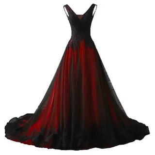 NaTengs Damen Applikation Gothic Brautkleid V-Ausschnitt A-Linie Brautkleid mit Schleppe Rot - 40