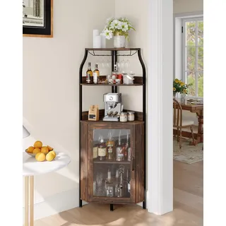 GarveeTech Eck-Barschrank 152 cm mit LED-Beleuchtung, Steckdose, Freistehender Weinschrank mit Glastür, abnehmbarem Weinhalter für Wohnzimmer Esszimmer