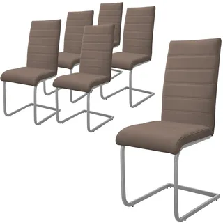 ML-Design Esszimmerstühle 6er Set, Braun, Schwingstuhl, Freischwinger Stuhl mit hoher Rückenlehne, Ergonomische Küchenstühle aus Kunstleder & Metall, Moderner Polsterstuhl für Esstisch & Wohnzimmer