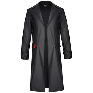 Regnes Fetish Planet Lederimitatmantel Halblanger schwarzer Herren Mantel aus mattem Kunstleder Slim Fit dahn schwarz M