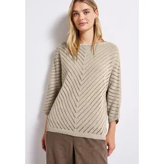 STREET ONE Strickpullover mit durchscheinenden Häkel-Details und grafischem Muster beige 40 EU