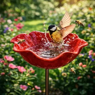 Handgefertigte Vogeltränke aus Metall mit Blumen-Gartenstecker, Wasserspender für Schmetterlingsbienen mit Blumendesign, Vogeltränke für den Außenbereich für Garten, Rasen und Terrasse (1Pc)