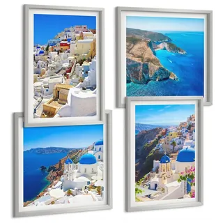 Bilder Set 4-teilig im silbergerahmten Rahmen – Wandbilder 4 Stück – gerahmte Poster für Wohnzimmer, Schlafzimmer und Flur – 50x50 cm - 40x... - Blau