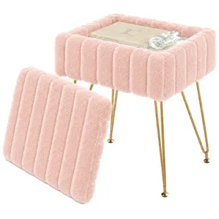 GarveeMore Polsterhocker Schminkhocker mit Stauraum, gepolsterter Sitzhocker/Ottomane Kunstfell rosa