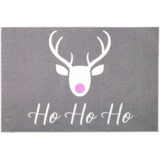 Primaflor-Ideen in Textil Fußmatte VELVET - HOHOHO, Made in Belgium, rechteckig, Höhe: 5 mm, Schmutzfangmatte, Weihnachten, mit Spruch, waschbar, rutschhemmend grau