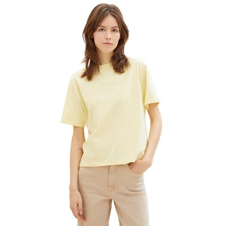 TOM TAILOR Denim Kurzarmshirt Basic T-Shirt mit Rundhalsausschnitt und Logo-Prägung gelb