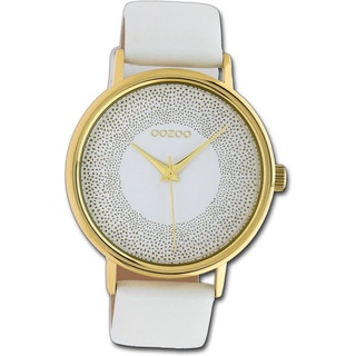 OOZOO Quarzuhr Oozoo Leder Damen Uhr C10576 Analog, Damenuhr Lederarmband weiß, rundes Gehäuse, groß (ca. 42mm) weiß
