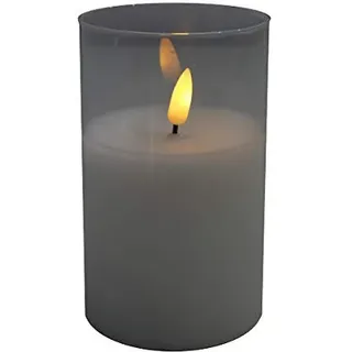 Hochwertige & Edle LED Kerze im Glas - Timer - Realistisch Flackernd - Neuartiges Design (Weiß, Höhe: 12,5cm - Ø 7,5cm)