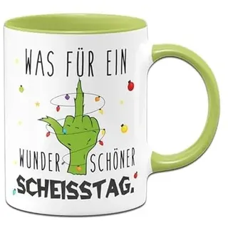 Tassenbrennerei Grinch Tasse - Was für ein wunderschöner Tag - Weihnachtstasse lustig - Kaffeetasse mit Spruch, Weihnachts-Deko (Grün)