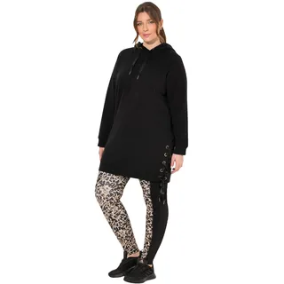 Ulla Popken Damen große Größen Übergrößen Plus Size Long-Hoodie, Satinbänder, Kapuze, Langarm schwarz 46+ 832306100-46+ - 46-48