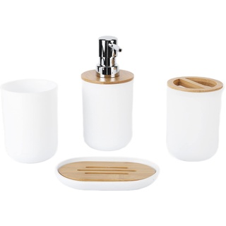 Hyuduo 4-teiliges Badezimmer-Aufbewahrungsset, Badezimmer-Organizer-Set, Zahnbürstenhalter, Seifenschale, Lotionspender und Tasse(Weiß) Seifenspender/Seifenspender