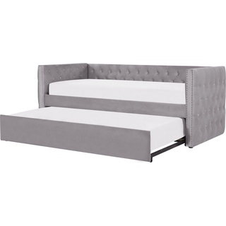 Beliani, Bett, Tagesbett ausziehbar Samtstoff grau Lattenrost 90 x 200 cm GASSIN (90 x 200 cm)