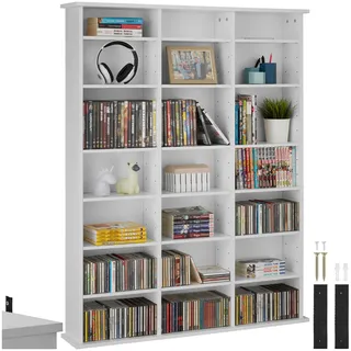 tectake® CD Regal, DVD Ständer, Raumteiler Schrank, Wand Regale Weiß, 18 Einstellbare Zwischenböden, Manga Aufbewahrungssystem - Weiß Matt