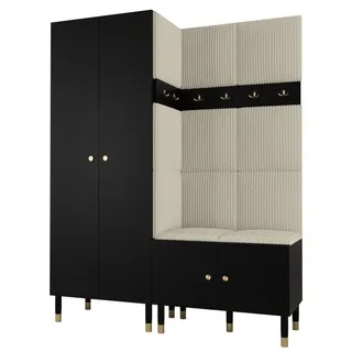 ABIKS MÖBEL Kompaktgarderobe PALERMO Set 2 Garderobe mit gepolsterten Paneelen, Industriell Design schwarz