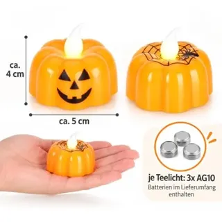 LED Teelichter Halloween 6er Set, flackernde Kürbis Teelichter, com-four®