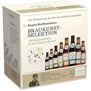 Riegele Braukunst Selection Biergeschenkset - 8 x 0,33l Bierbox Sortiment | Exklusive Brauspezialitäten für die Bierverkostung, handwerklich braufrisch, für Bierliebhaber und als Präsent