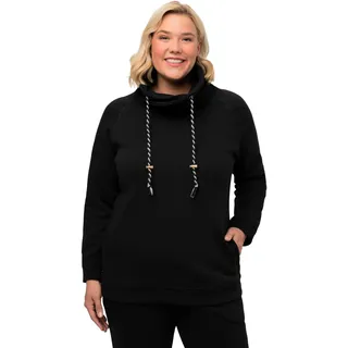Ulla Popken Damen große Größen Übergrößen Plus Size Sweatshirt, weiter Stehkragen, Taschen, Raglan-Langarm schwarz 42+ 713963100-42+ - 42-44
