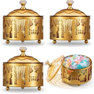 Remingtape 4 Stück Ramadan-Tabletts mit Deckel, Goldenes Eid-Mubarak-Tablett, Ramadan-Teller, Ramadan-Dekorationen, Ramadan-Lebensmittelaufbewahrungsbehälter, Langlebig, 9 X 9 cm