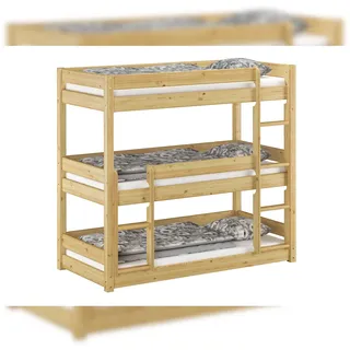 Erst-Holz Dreier-Etagenbett für Erwachsene Stockbett für drei Personen 90x200 Kiefer Massivholz V-60.03-09 Rollrost inkl.