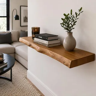 Schweberegal Eiche Baumkante Massivholz (80 x 19-22 x 4 cm, Baum) | Retimber Works Wandregal Eiche mit Baumkante aus Massivholz Schweberegal Naturkante Wandboard