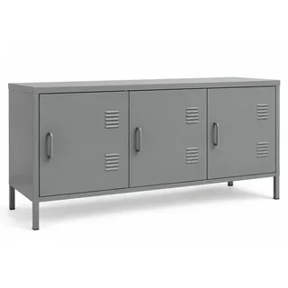 osoltus Sideboard Industriedesign Metall | TV-Schrank mit Türen Magnetverschluss 120 x 40 x 58cm (3 Türen hellgrau)