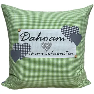 Ammerkind Dekokissen Landhausstil Kissenhülle *Dahoam is am scheensten* grün/grau kariert, 100% Handarbeit grau|grün 50 cm x 50 cm
