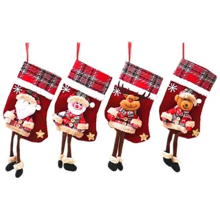 AstarFavor 4PCS Nikolausstrumpf Set Weihnachtsbaum Socken Weihnachtsstrümpfe,Nikolausstiefel Socken Weihnachtsstrumpf Geschenktüte Nikolaussocken Für Weihnachtsfeier Dekorieren