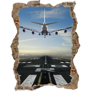 DesFoli Wandtattoo Flugzeug am Himmel Jet - verschiedene Rahmentypen DW000077 Farbe Brauner Stein Hochformat, Größe 60 cm x 78 cm