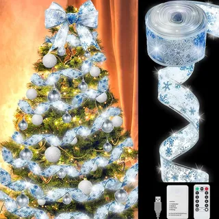 YeahBoom 10m Weihnachtsband Lichter,100 LED Band Weihnachtsbeleuchtung,Bänder Lichterketten,Batteriebetriebene Weihnachtslichterkette für Party,Hochzeiten,Innen und Außenbereich Weihnachtsdekoration
