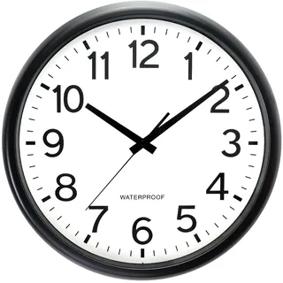KIZLOC 40 cm Outdoor Uhr Garten Wasserfest, Gartenuhr Außen Wetterfest Groß, Leicht Ablesbare Lautlose Batteriebetriebene Runde Wanduhr für Draußen Pool Balkon Badezimmer (Schwarz)