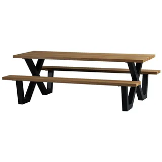 Woood Picknicktisch Tablo aus Massivholz, skandinavisches Design, Outdoor natur, für 6–8 Personen