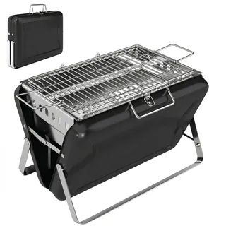 Outsunny Holzkohlegrill aus Edelstahl BBQ Smoker mit Grillrost Holzkohle Grill mit Griff klappbaren Beinen, Kohlegrill Standgrill für Barbeque Camping Terrasse Garten 40 x 28 x 25,5 cm Schwarz   Aosom