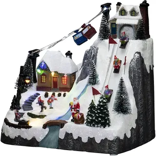 Konstsmide LED Szenerie "Skipiste", mit Musik, wählbare Energiefunktion, 19 bunte Dioden, batteriebetrieben & USB, Innen, schwarzes Kabel, 3 x AA 1.5V (exkl.) - 4253-000