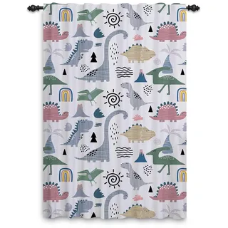 ggaimwf Dinosaurier-Vorhänge für Kinderzimmer Cartoon-Dino Jura-Wildtiere Süß Vulkan Fenstervorhänge Vorhänge mit Schlaufe Kinderzimmer Hängender Raumteiler Innenvorhang 107x160cm 1 Panel