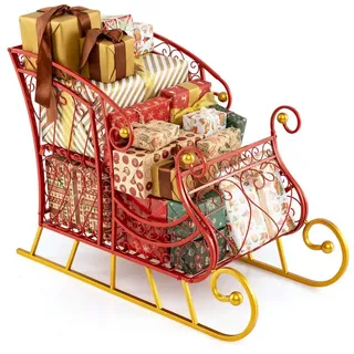 COSTWAY Weihnachtsfigur, Deko Schlitten, Santaschlitten, Weihnachtsdeko rot 42 cm x 61.5 cm x 85 cm