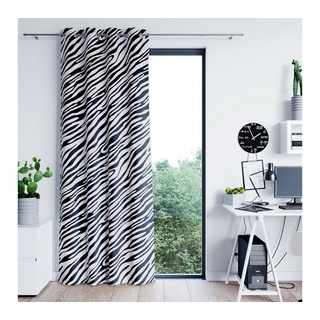 Vorhang Vorhang Gardine 140x250 cm Ösen Zebra Muster für Wohnzimmer, AmeliaHome, Ösen (1 St), verdunkelnd, Store schwarz